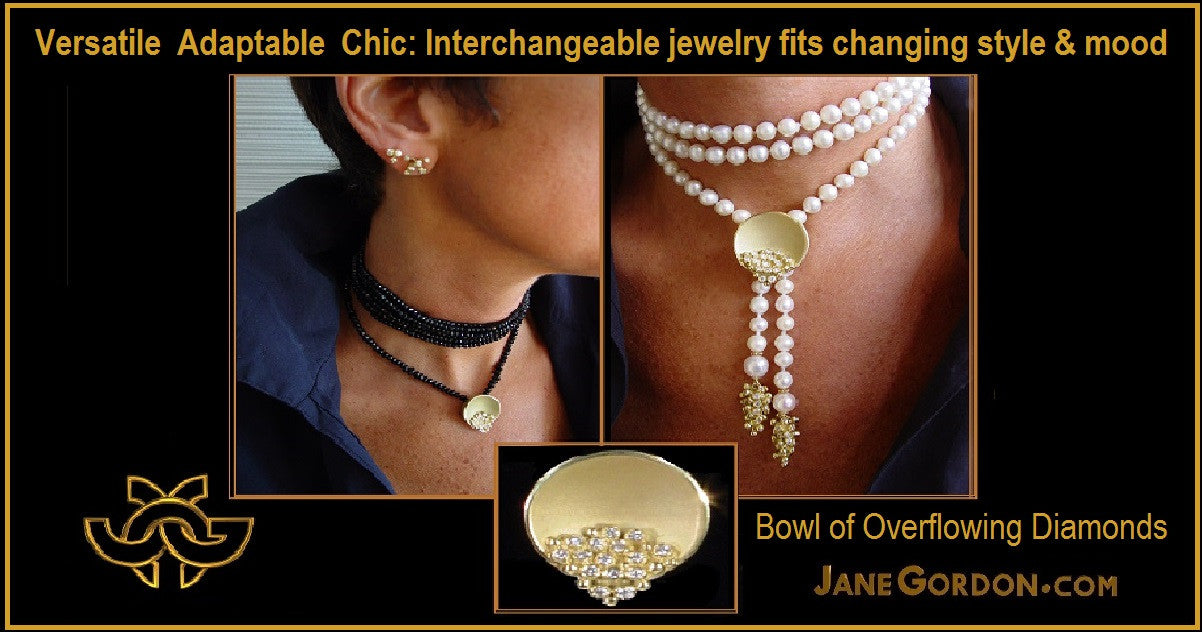 Bowl of Diamonds Necklace or pearl enhancer-large-Sterling Silver/ plate options
