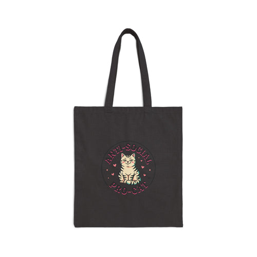 Anti-Social Pro-Cat Tote, funny cat lover tote bag | retro cat cottagecore