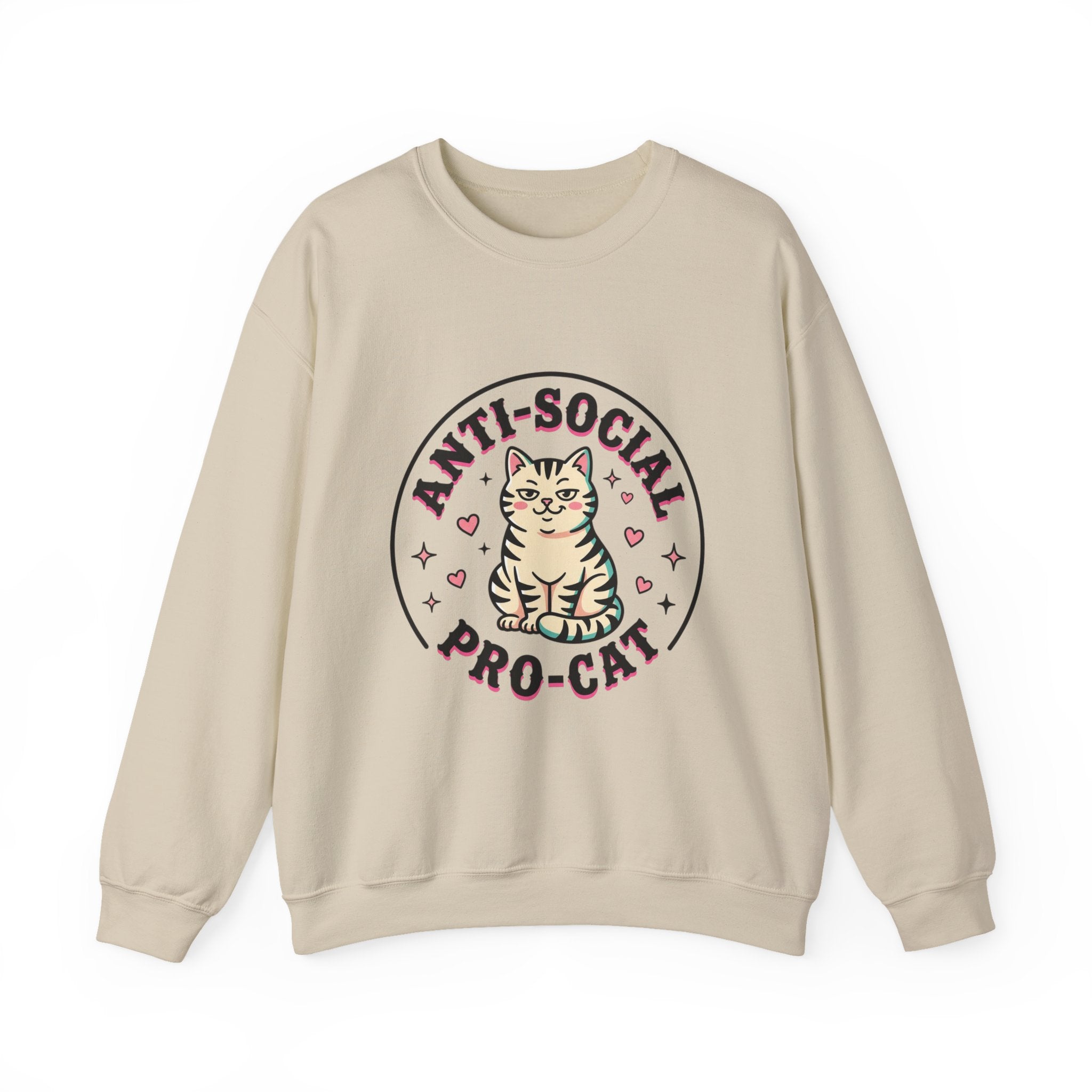 Anti-Social Pro-Cat Sweatshirt | Funny Cat Mom, Retro Cat Graphic