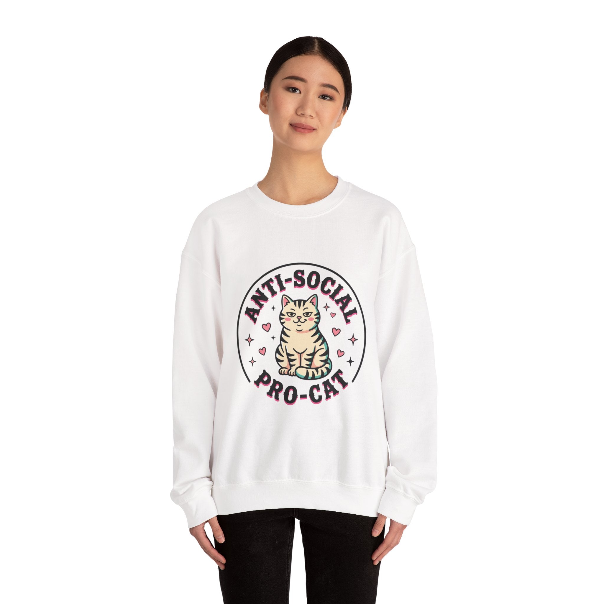Anti-Social Pro-Cat Sweatshirt | Funny Cat Mom, Retro Cat Graphic