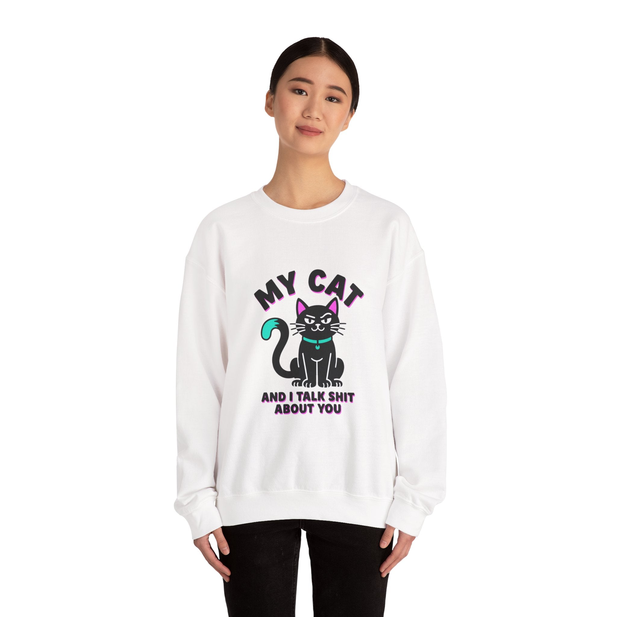 Funny Cat Graphic Sweatshirt | black cat, meme cat, retro font