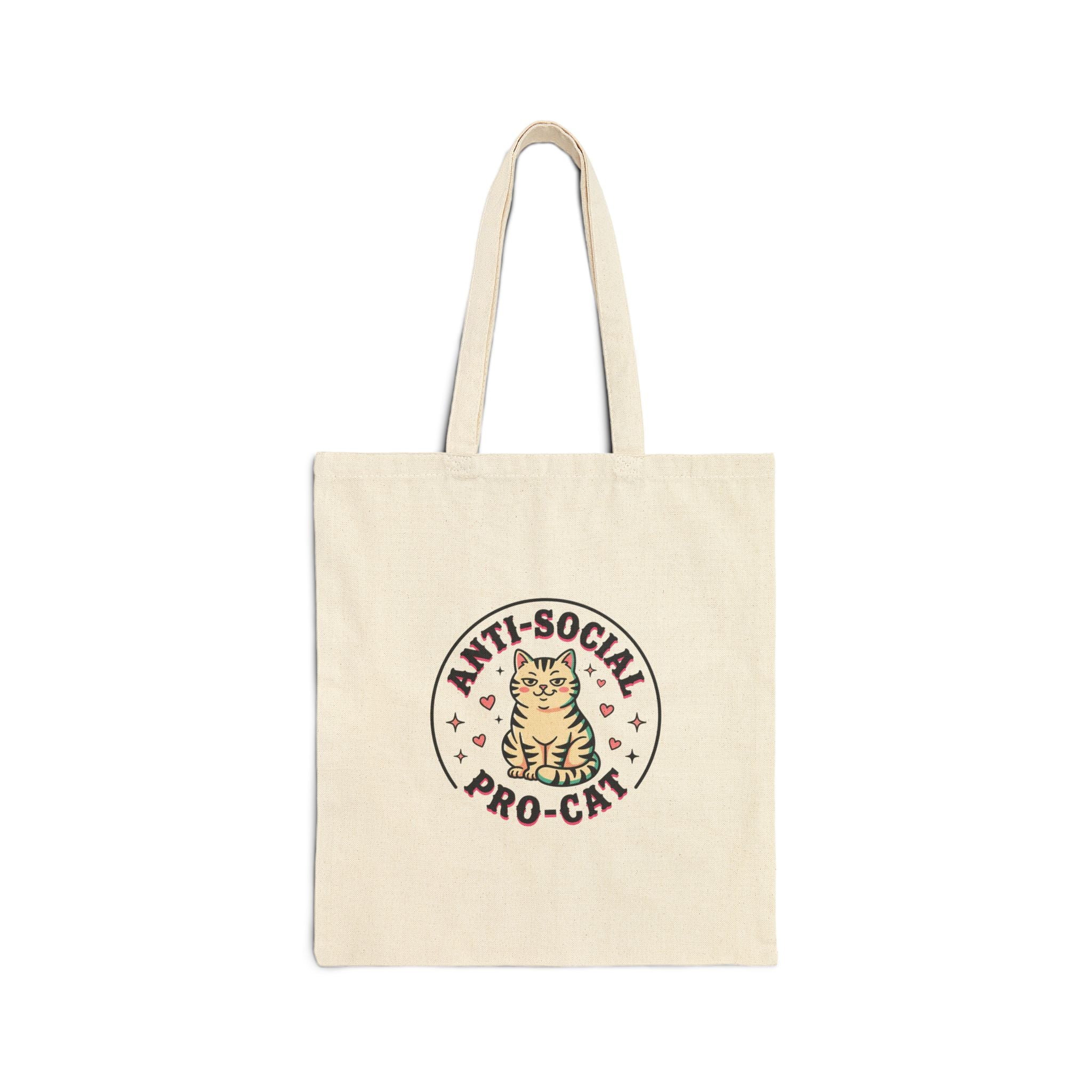 Anti-Social Pro-Cat Tote, funny cat lover tote bag | retro cat cottagecore