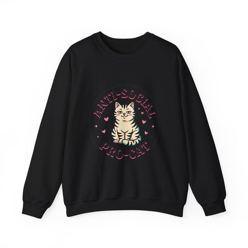 Anti-Social Pro-Cat Sweatshirt | Funny Cat Mom, Retro Cat Graphic