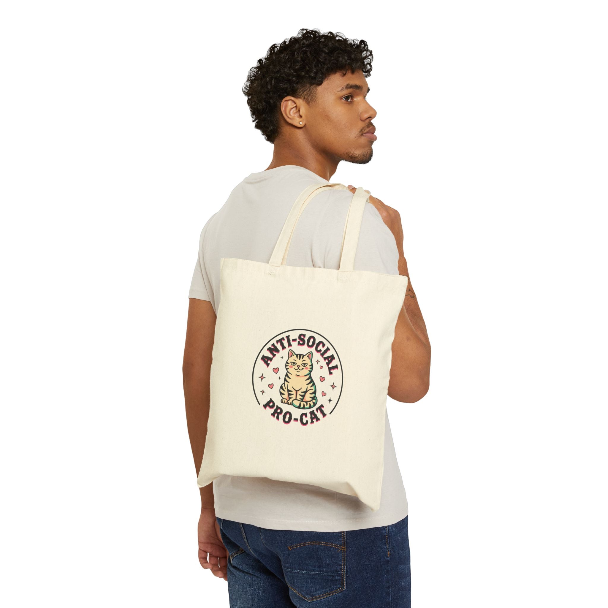 Anti-Social Pro-Cat Tote, funny cat lover tote bag | retro cat cottagecore