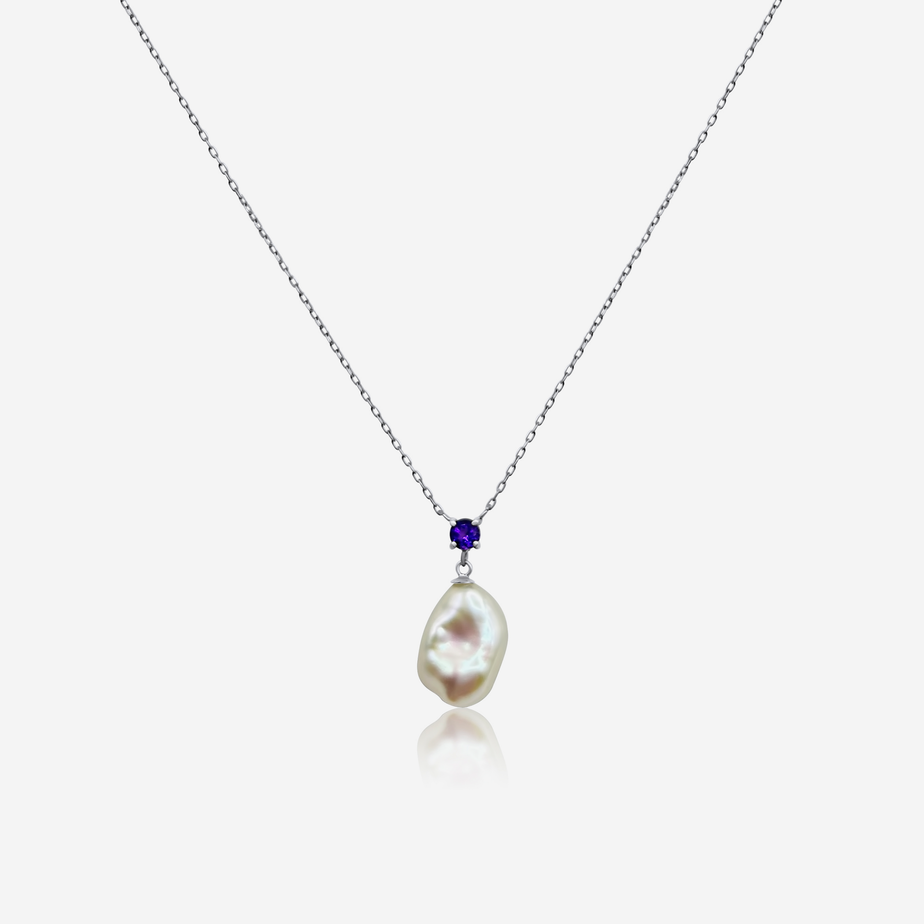 Amethyst w/ Freshwater Pearl Drop Necklace