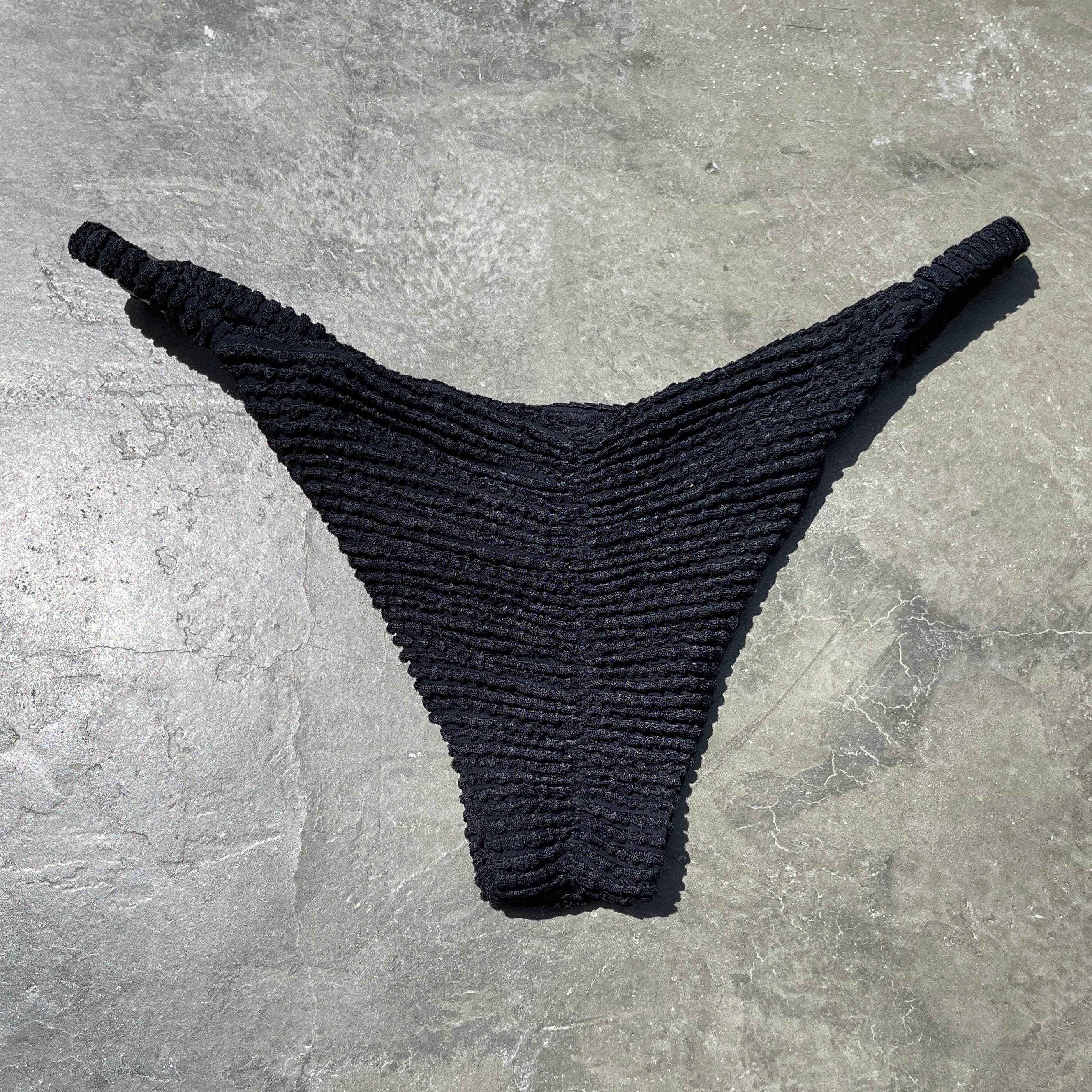 Onyx Black Textured Tanga Bikini Bottom