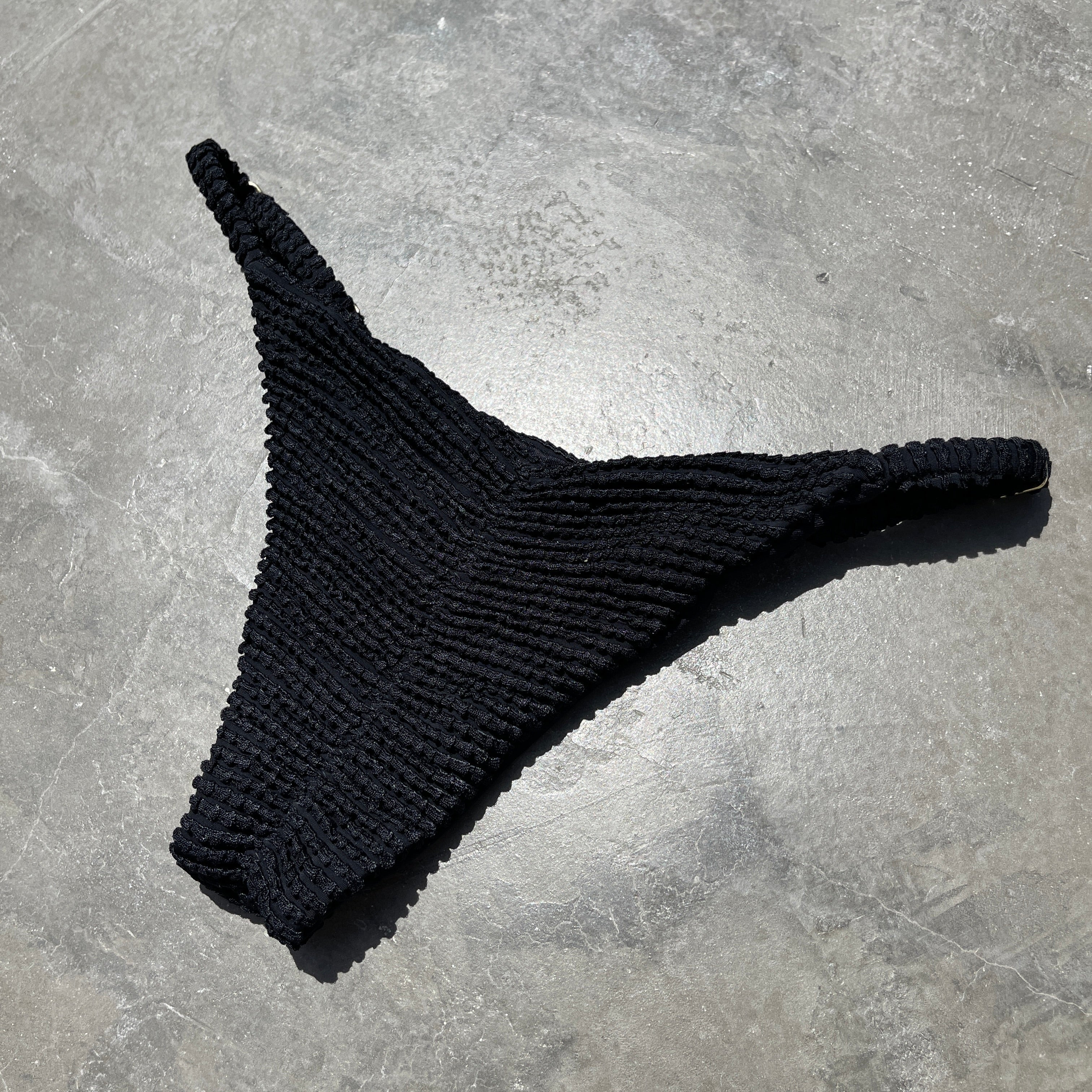 Onyx Black Textured Tanga Bikini Bottom