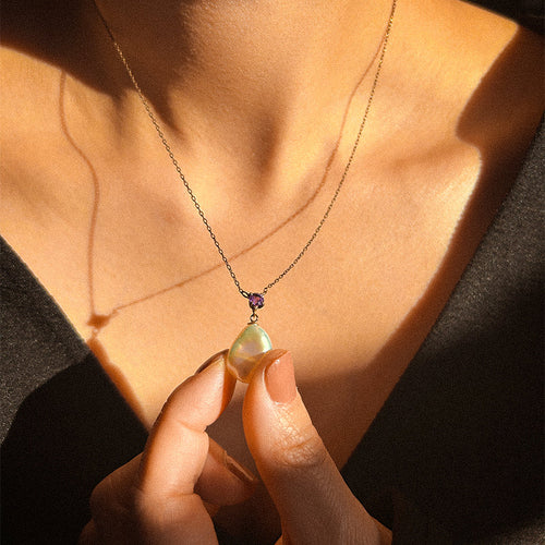 Amethyst w/ Freshwater Pearl Drop Necklace