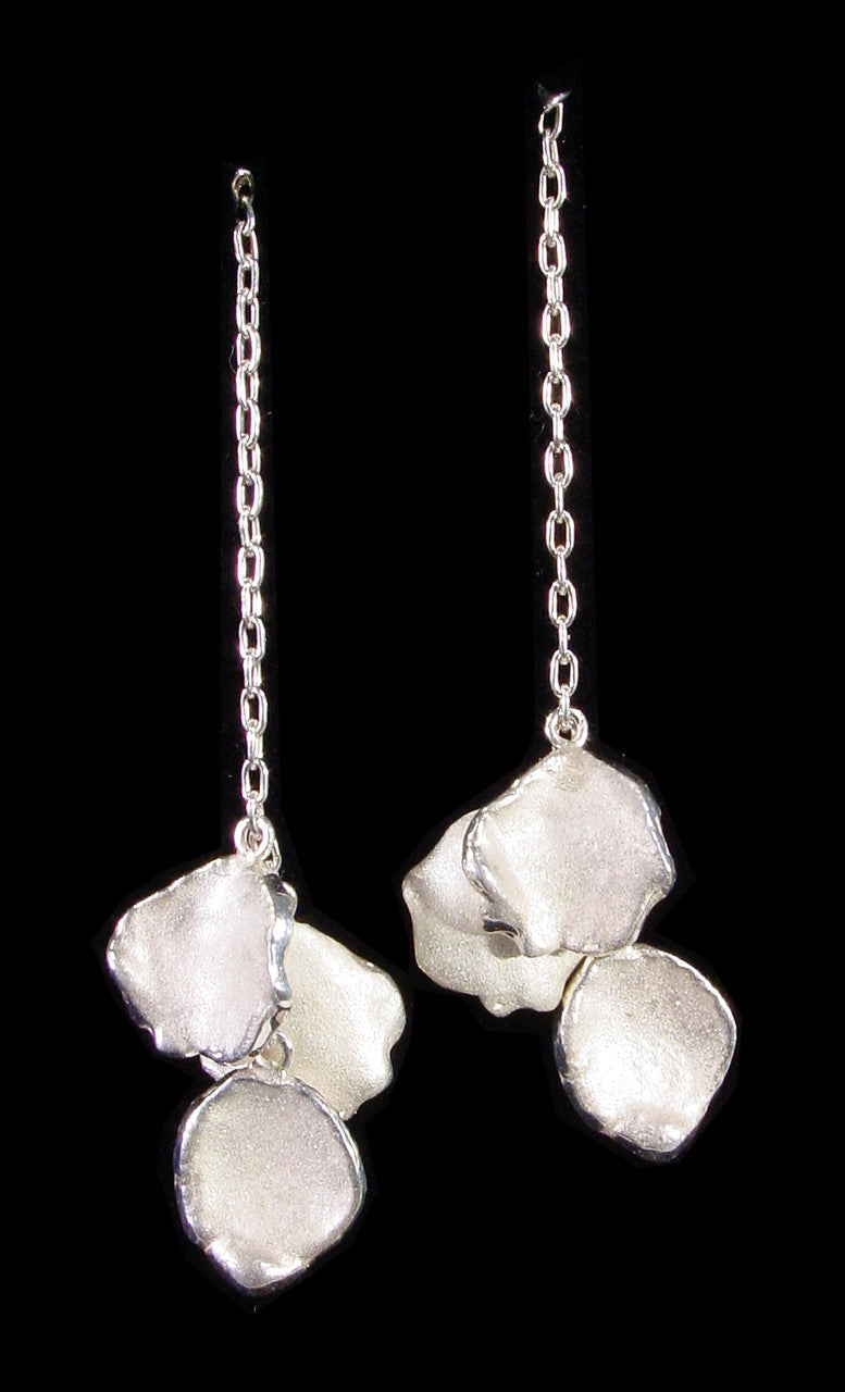 Metal Petals- earrings-Sterling  Silver & Diamonds