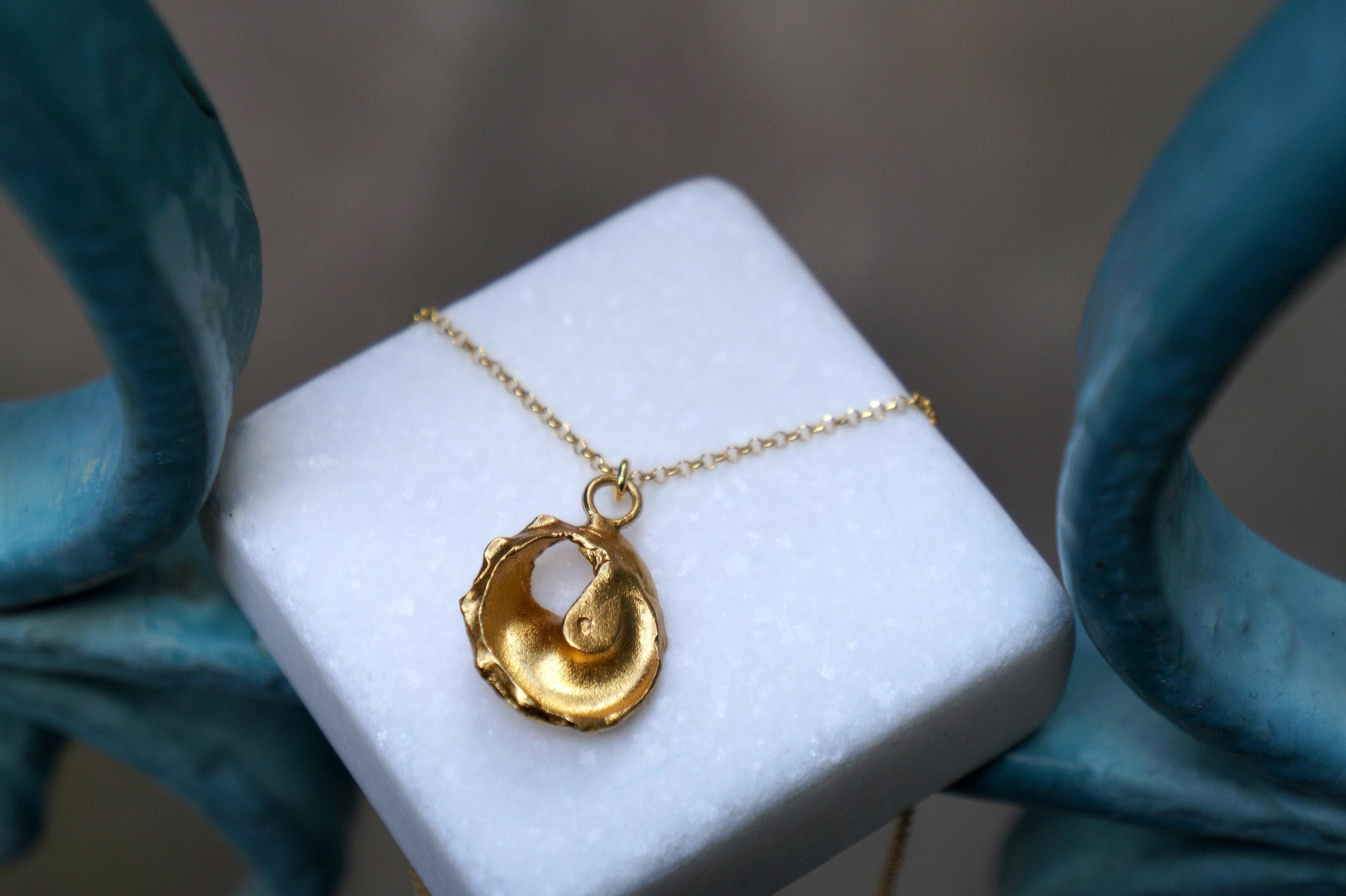 Nature Inspired Sea Shell Necklace, Gold Electroformed (Dainty Pendant for Women)